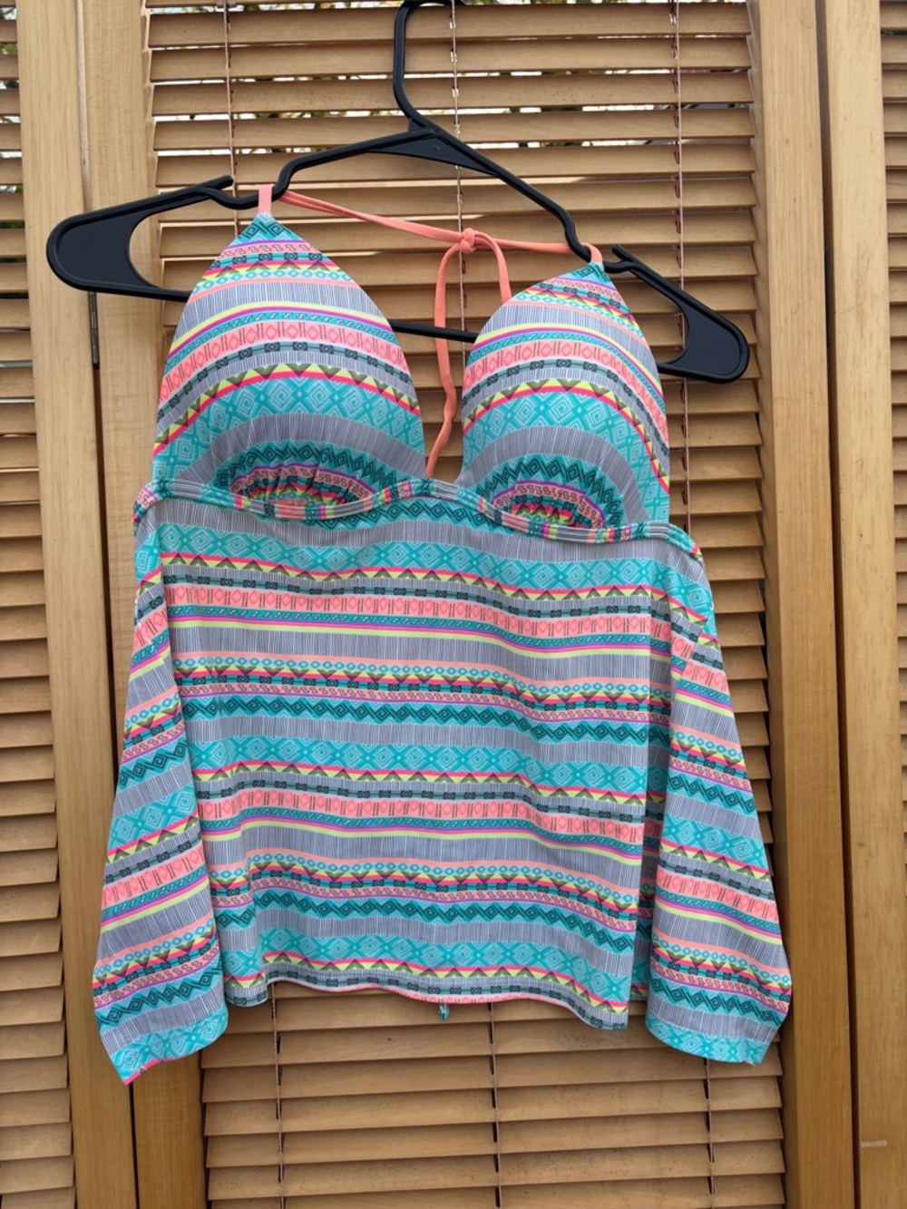 Xhilaration Turquoise Coral Pink Patterned Tankini Bikini Top
